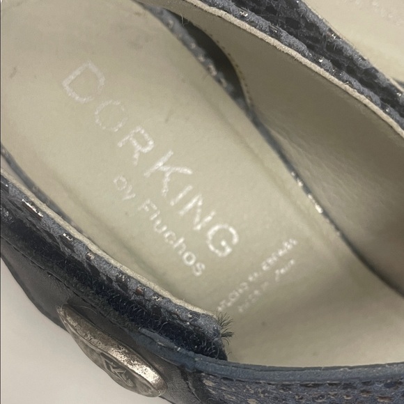 DorKing by Fluchos Leather Slingback Shoes with Stacked Heel Blue & Silver Sz 41 - Picture 9 of 9